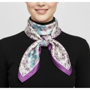 ⭐Elegant Bandana Square Scarf Silky Vintage Floral Purple Garden Luxury Headband